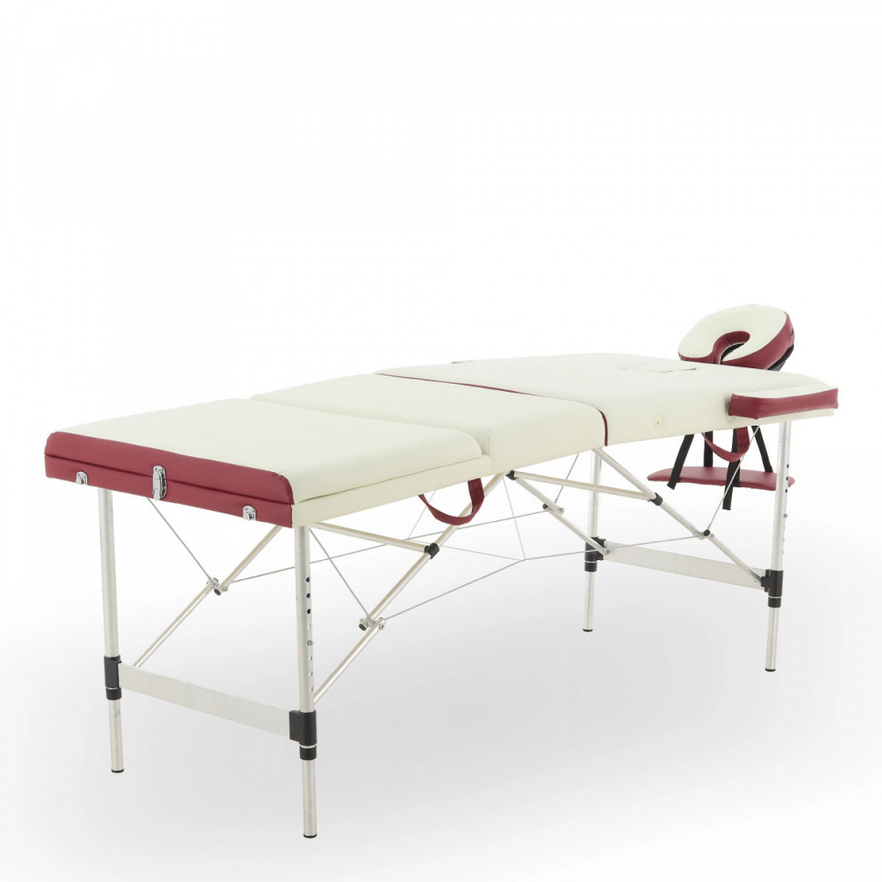 Стол массажный складной алюминиевый JFAL01A 3-секционный кремовый/красный Стол массажный складной алюминиевый JFAL01A 3-секционный кремовый/красный
